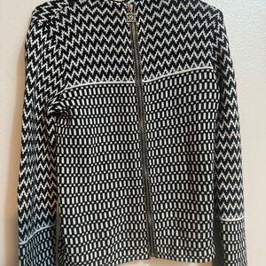 Anne Klein Black and White Houndstooth Knit Zip Jacket
